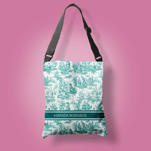 Vintage teal turquoise de jouy printed  crossbody bag