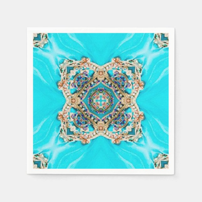 vintage teal turquoise pattern bohemian wedding napkin (Front)