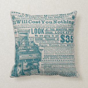 Vintage Teal Typography Cornish Organ Instrument Cushion