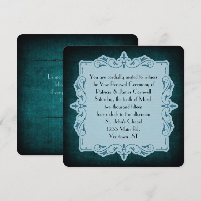 Vintage Teal Vow Renewal Invitation (Front/Back)