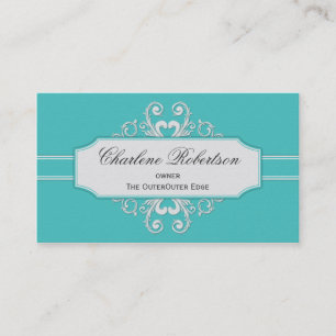 Vintage Teal White Swirls Business Card