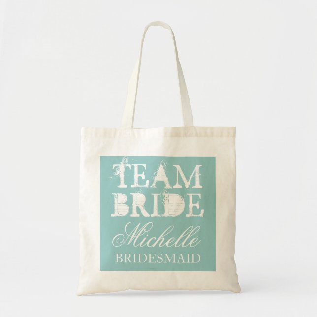 Vintage team bride wedding tote bags | Teal blue (Front)