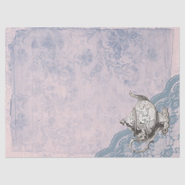 Vintage Teapot and Lace Decoupage Tissue Paper (Front)