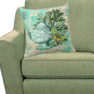 Vintage Teapot & Ephemera Collage Cushion