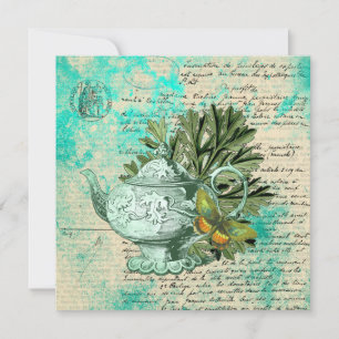 Vintage Teapot & Ephemera Collage Greeting Card