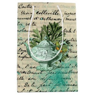 Vintage Teapot & Ephemera Collage Medium Gift Bag
