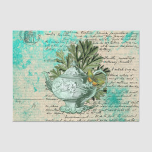 Vintage Teapot & Ephemera Collage Tissue Paper