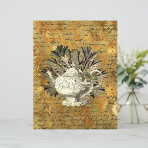 Vintage Teapot & Golden Ephemera Scrapbook Paper