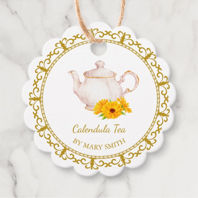 Vintage Teapot Homemade Calendula Tea Hang Tag (Front)