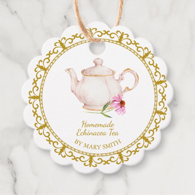Vintage Teapot Homemade Echinacea Tea Hang Tag (Front)