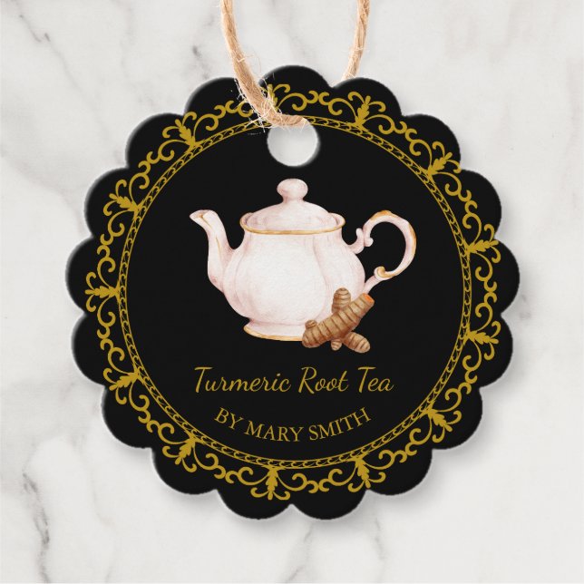 Vintage Teapot Homemade Turmeric Root Tea Hang Tag (Front)