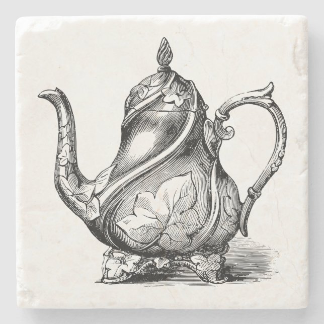 Vintage Teapot Illustration Stone Coaster (Front)