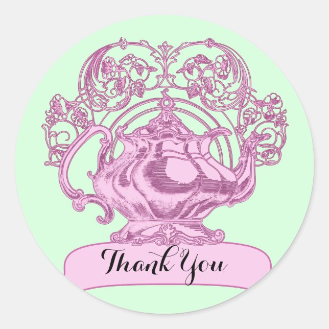 Vintage teapot swirl classic round sticker (Front)