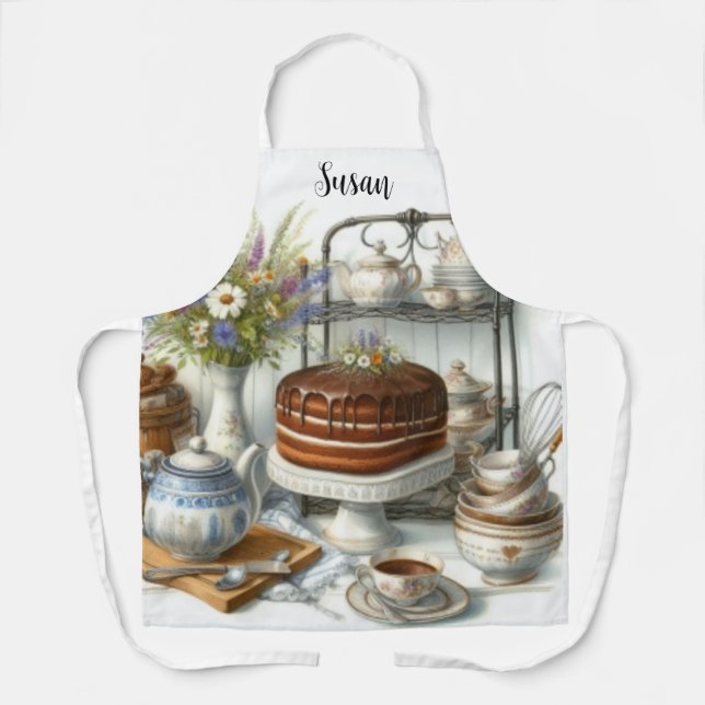 Vintage Teapot Tea Time and Cake  Apron (Front)