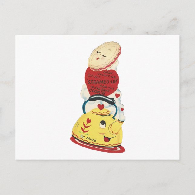 Vintage Teapot Valentine Holiday Postcard (Front)