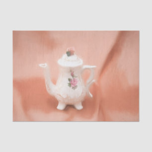 Vintage Teapot White Pink Antique Decoupage Tissue Paper