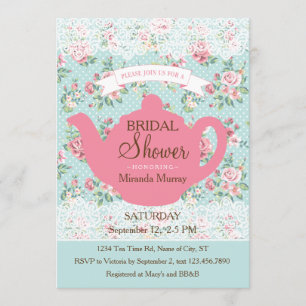 Vintage Teapot with Roses and Lace Border Invitation
