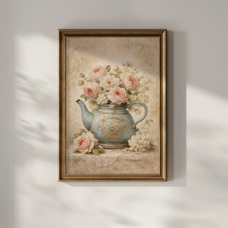Vintage Teapot with Roses Poster
