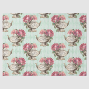 Vintage Teapots and Roses Decoupage Tissue Paper