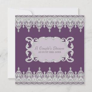 Vintage Tear Drop Lace, Plum Grey - Bridal Shower Invitation