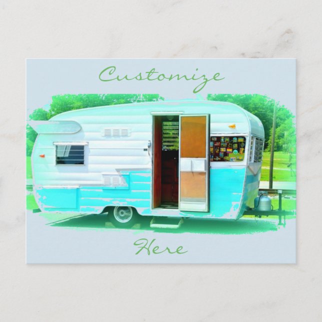 Vintage teardrop trailer gypsy caravan postcard (Front)