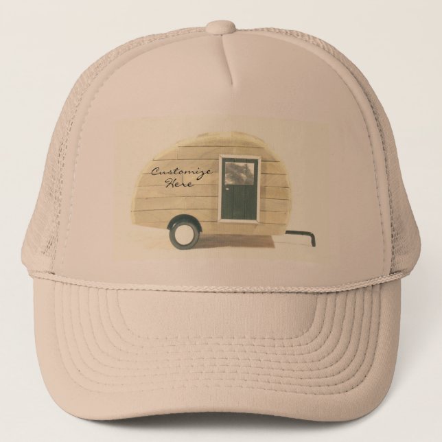 Vintage teardrop trailer  gypsy caravan trucker hat (Front)