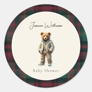 Vintage Teddy Baby Shower Classic Round Sticker