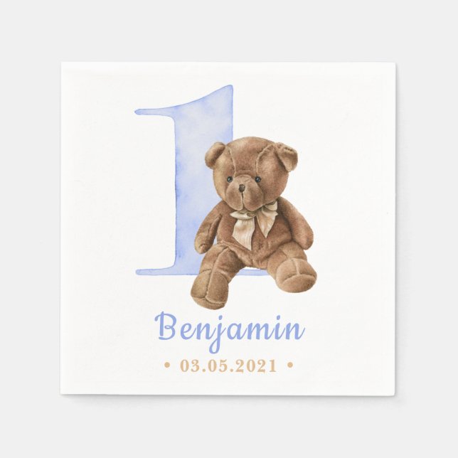 Vintage Teddy Bear 1st Birthday Napkins (Front)