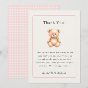 Vintage teddy bear Baby girl shower Thank You Card