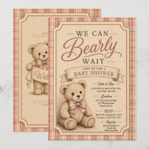 Vintage Teddy Bear Baby Shower, Bearly Wait Invitation