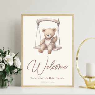 Vintage Teddy Bear Baby Shower Party Welcome Sign