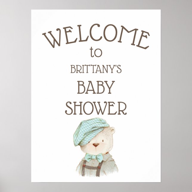 Vintage Teddy Bear Baby Shower Welcome Sign (Front)