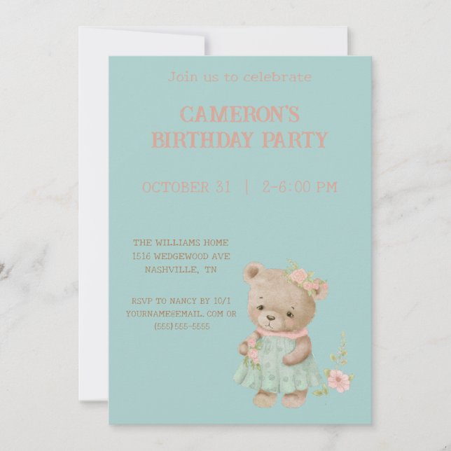 Vintage Teddy Bear Birthday Invitation (Front)