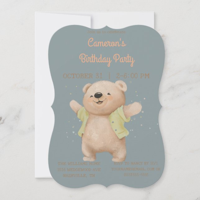 Vintage Teddy Bear Birthday Invitation (Front)