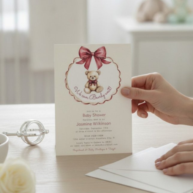 Vintage Teddy Bear Bow Baby Shower Invitation (Creator Uploaded)
