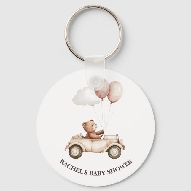 Vintage Teddy Bear Car Baby Shower Keychain  (Front)