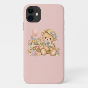 Vintage Teddy Bear Celebration with Wildflowers iPhone 11 Case