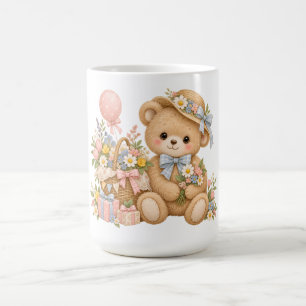 Vintage Teddy Bear Celebration with Wildflowers Coffee Mug