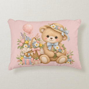 Vintage Teddy Bear Celebration with Wildflowers Decorative Cushion