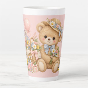 Vintage Teddy Bear Celebration with Wildflowers Latte Mug