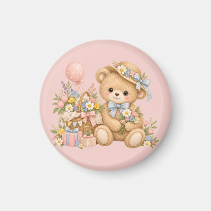 Vintage Teddy Bear Celebration with Wildflowers Magnet