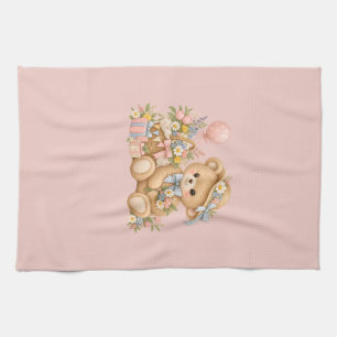 Vintage Teddy Bear Celebration with Wildflowers Tea Towel