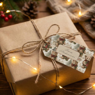 Vintage Teddy Bear Christmas Gift Tag Costum