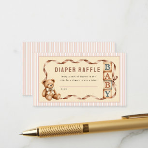 Vintage Teddy Bear Diaper Raffle Baby Shower Enclosure Card