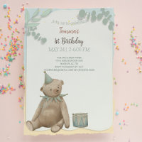 Vintage Teddy Bear First Birthday Invitation