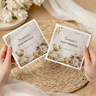 Vintage Teddy Bear Floral Baby Shower Napkins