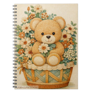Vintage Teddy Bear Floral Basket Notebook