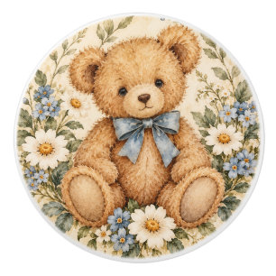 Vintage Teddy Bear Floral Drawer Knob