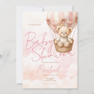 Vintage Teddy Bear Girl Baby Shower Invitation