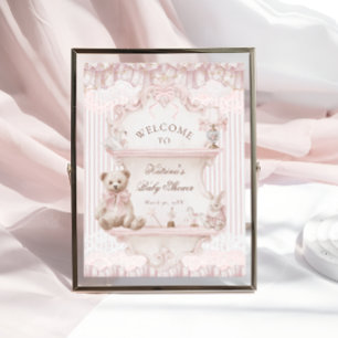 Vintage Teddy Bear Pink Baby Shower Welcome Poster
